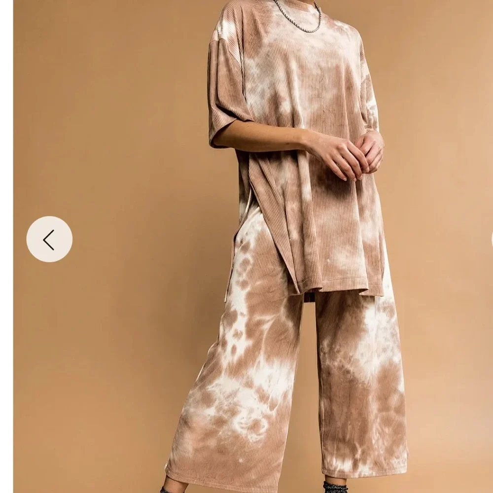 Dressed in LALA Tan Tie-Dye Pants & Top Set - Picture 3 of 5